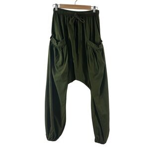 Harem Pants Olive Green Cotton Drop Crotch Joggers Boho Festival Yoga Pants